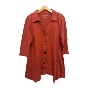 Soft Surroundings Danielle Button Top Womens Medium Orange Asymmetrical